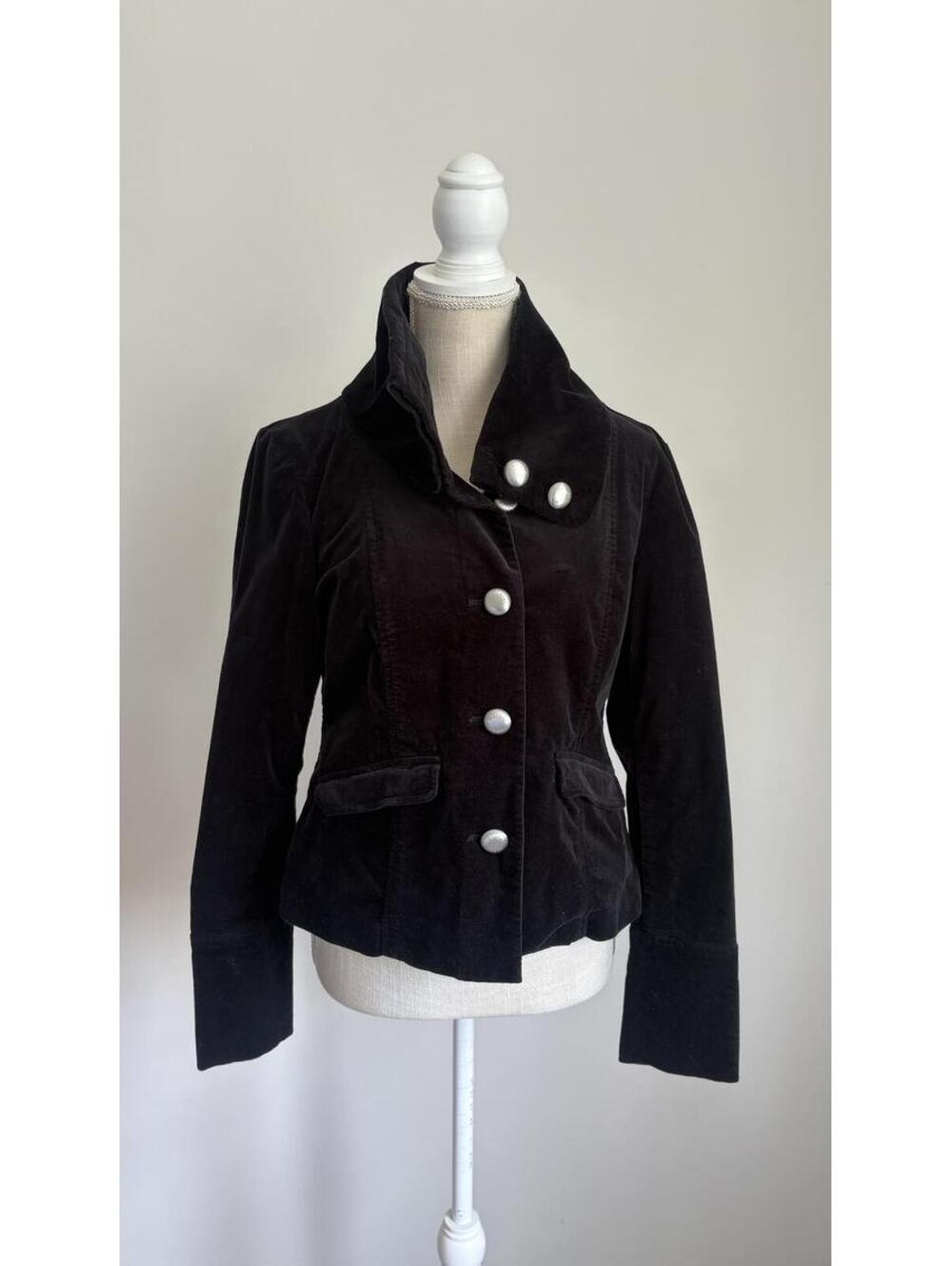 Michael Kors Black Velvet High Collar Button Front Jacket Size M